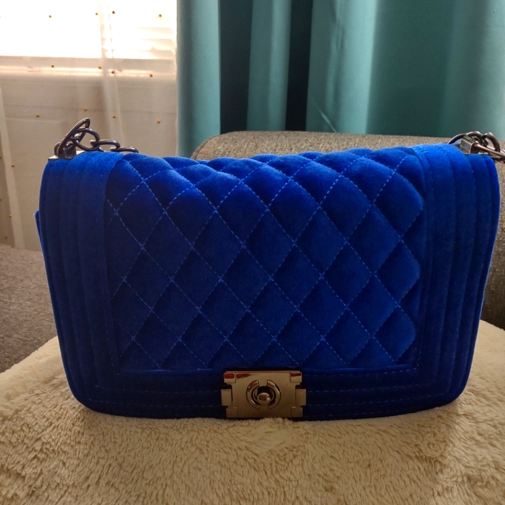Blue Velvet Quilt Print Handbag